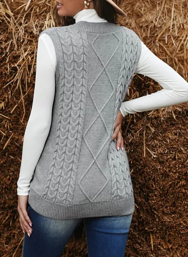 Miniatura 4 de EVALESS - Chaleco de gran tamaño para mujer, cuello en V, sin mangas, color sólido, suéter suelto
