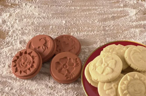 JBK Pottery Terra Cotta - Sellos de galletas para hornear, horno y lavavajillas, cortador de galletas, moldeador, prensa de sellos, ideal para