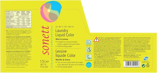 Miniatura 2 de Sonett - Detergentes líquidos orgánicos para lavandería, menta y limón (1 unidad) para todos los textiles de colores, certificados cultivados