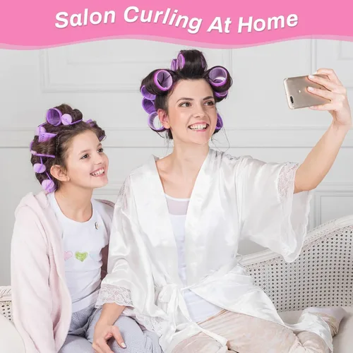 Miniatura 2 de Juego de rizadores de pelo jumbo – 24 piezas con 12 rodillos grandes y 12 clips para añadir volumen a cabello largo y grueso (morado)