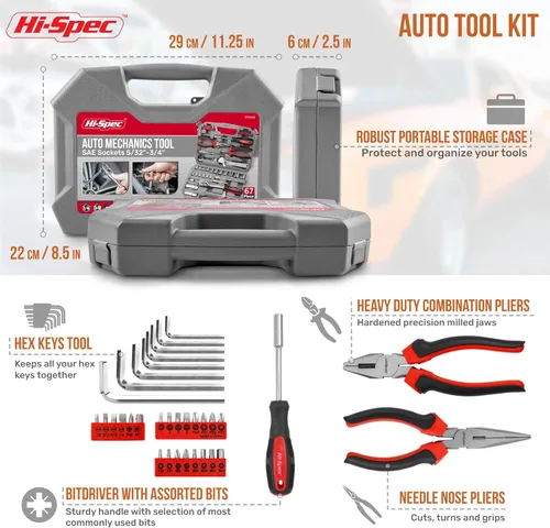 Miniatura 4 de Hi-Spec Tools - Juego de herramientas manuales de mecánica automotriz SAE de 67 piezas. Reparaciones completas de automóviles, motocicletas, motores
