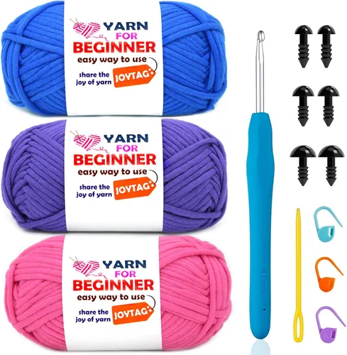 Miniatura 52 de Paquete de 3 hilos de ganchillo de mezcla de algodón y nailon - azul, gris, verde - 3x50g - puntadas fáciles de ver - kit de ganchillo y tejido