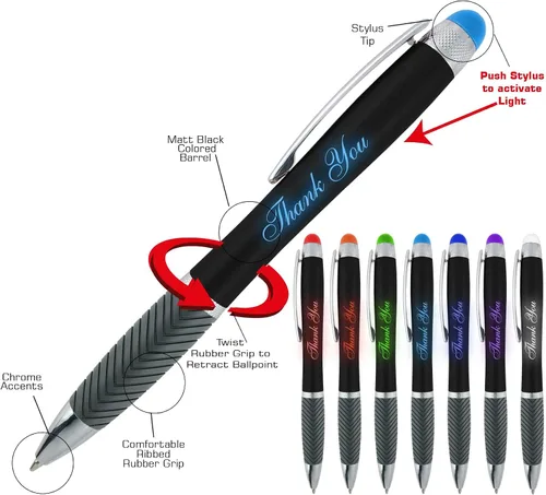 Miniatura 2 de Bolígrafos personalizados, paquete de 100 unidades, grabado láser sin granel, bolígrafo de 3 pulgadas, lápiz óptico y área personalizada con luz