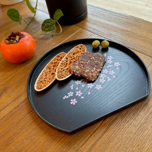 Miniatura 6 de JapanBargain, Juego de 2 bandejas de servir lacadas japonesas, diseño Sakura, bandejas de plástico ligeras para té y sushi, 8-7/8 x 7-7/8 pulgadas