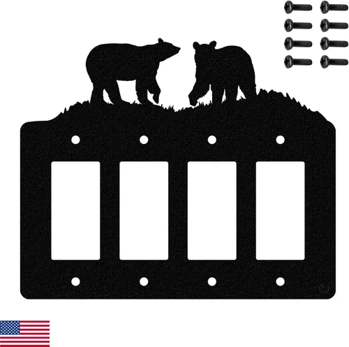 Miniatura 10 de Bear - Placa de pared para interruptor de luz de palanca doble (palanca doble, negro) - Fabricado en Estados Unidos