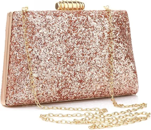 Miniatura 2 de YYW Bolso de noche brillante con purpurina para fiesta, bolso de hombro con cadena extraíble