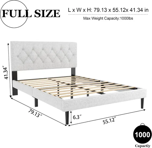 Miniatura 2 de HAOARA Armazón de Cama de Plataforma Tamaño Completo con Cabecera Tapizada con Botones Capitoné, Base de Colchón con Soporte de Listones de Madera