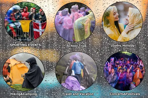 Miniatura 6 de YDYJKI Paquete de 2 ponchos de lluvia impermeables para adultos, impermeables de emergencia reutilizables con capucha y cordón, ponchos ligeros