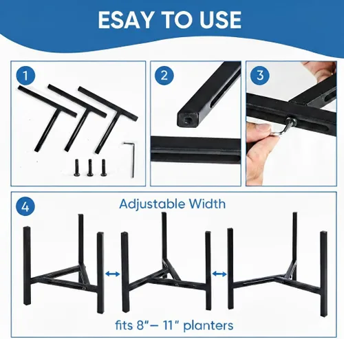 Miniatura 3 de Soporte ajustable para plantas para interiores y exteriores, soporte moderno de metal resistente para macetas de 8 a 12 pulgadas, soporte estable