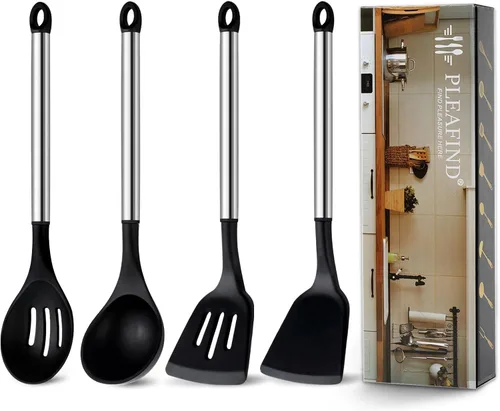 Miniatura 13 de Pleafind 2 piezas Cucharón y cuchara ranurada, cucharón para sopa y cuchara colador, cucharas de cocina y espumaderas de acero inoxidable, Gris