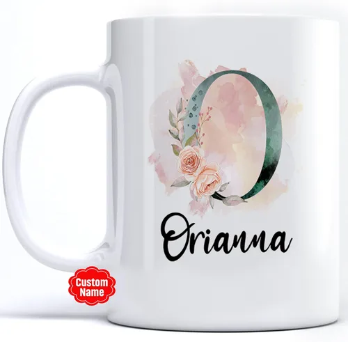 Miniatura 10 de PREZZY Taza personalizada con letra N con inicial, monograma personalizado, taza de café floral, regalos para mujeres, hombres, familiares, amigos