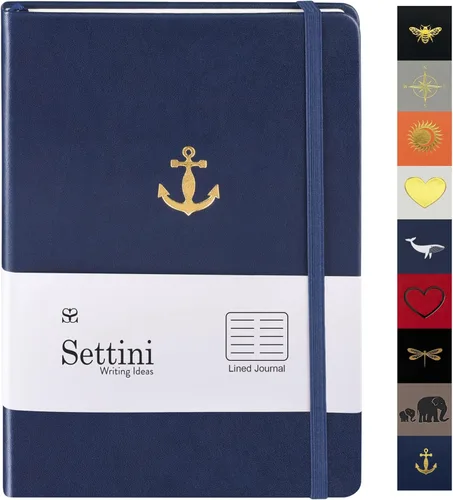 Miniatura 10 de SETTINI - Cuaderno de tapa dura, piel sintética, cierre elástico, marcador de libros, bolsillo interior Plano, con renglones, rayado. Cuaderno