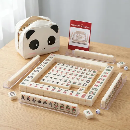 Miniatura 5 de drizzle Travel Mini juego de Mahjong americano - 166 azulejos blancos Incluye comodines 0,8" Material de melamina blanca - con estantes, Panda