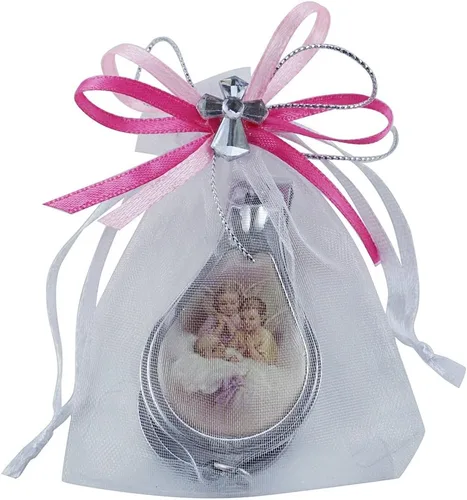 Miniatura 2 de 12 llaveros de bautismo con cortaúñas y abridor de recuerdos de fiesta para niñas, diseño de bautizo recuerdos/ángel bebé en bolsas decoradas Rosa-1