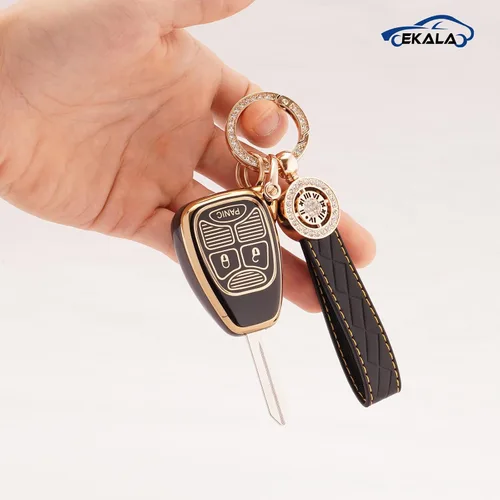 Miniatura 5 de EKALA para Funda de Llavero con Llavero de Cuero, Funda de Llavero de 5 Botones de TPU Compatible con 2007-2018 Wrangler Compass Patriot, Dodge Ram