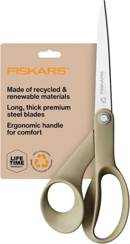 Fiskars Tijeras de tela reciclada de 8 pulgadas - Tijeras de artesanía sostenibles y afiladas para costura - Corte de tela - Beige