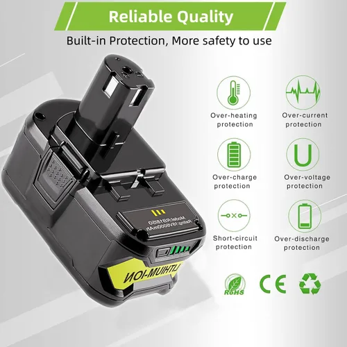 Miniatura 5 de ARyee Ryobi - Batería de 18 V de 6.0 Ah, paquete de 2 unidades de repuesto de iones de litio para ONE+ P102 P103 P104 P105 P107 P108, compatible