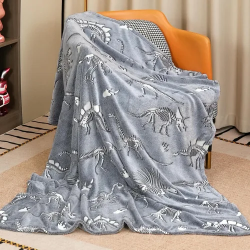 Miniatura 2 de Manta de dinosaurio que brilla en la oscuridad, manta de dinosaurio para niños, franela suave, regalos para amantes de los dinosaurios, mantas