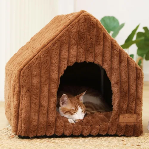 Miniatura 6 de FUKUMARU Casas para gatos de interior, cueva linda y lavable para gatos con almohada removible, casa grande semi-cerrada y acogedora para perros