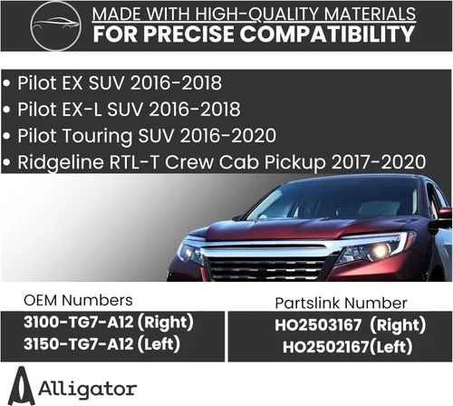 Miniatura 2 de Conjunto de faros delanteros compatible con Honda Pilot (2016-2018), Ridgeline (2017-2020) Faro halógeno certificado CAPA, izquierda/lado