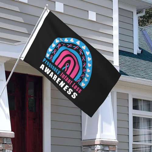 Bandera de 3 x 5 pies para embarazo, concientización sobre la pérdida del bebé, arco iris, de doble cara, grande para pared, dormitorio, sala de