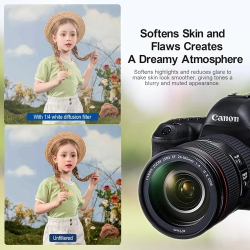 Miniatura 3 de NEWKS Filtro de difusión blanca suave de 1/4 de 1/4, filtro de efecto cinematográfico de ensueño, vidrio óptico HD para fotografía