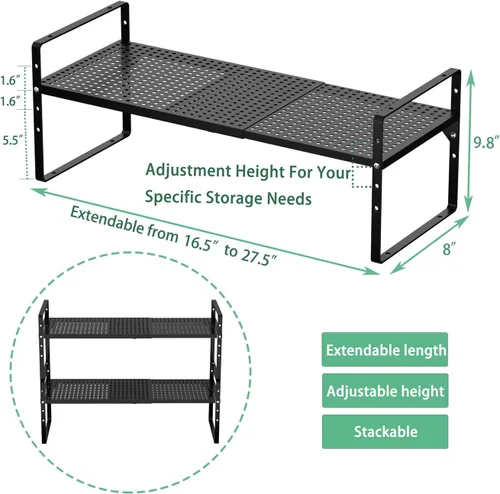 Miniatura 3 de Redrubbit Estante de almacenamiento ampliable para gabinete, altura ajustable, de metal de acero, organizador de encimeras de cocina, estante