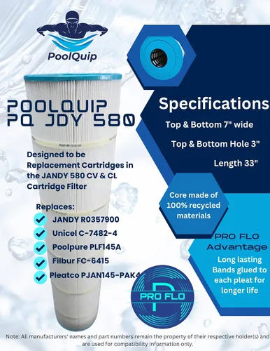 Miniatura 3 de PQJDY580 - Filtro de piscina de grado profesional que reemplaza a Jandy CL580, CV580, PJAN145, Ultral-A10, Unicel C-7482, Filbur FC-0820, A0104100