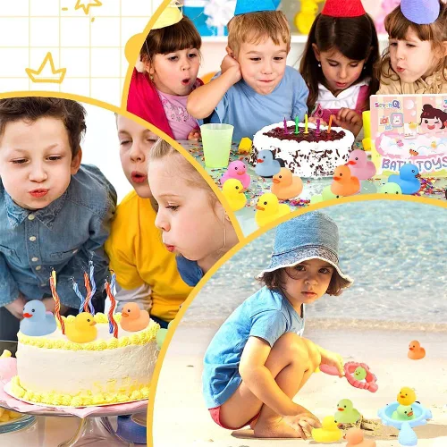 Miniatura 6 de 50 piezas de mini patos de goma multicolor para el baño del bebé, niños chillan y flotan pequeños patos de colores a granel para la ducha