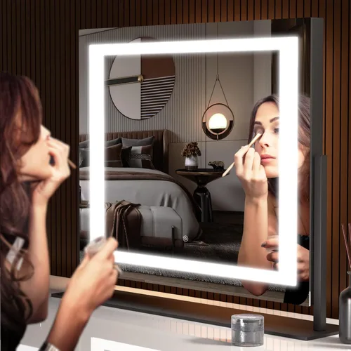 Miniatura 7 de Hasipu Espejo de tocador con luces, espejo de maquillaje LED de 24.2 x 19.7 pulgadas, espejo iluminado con aumento de 10 veces y USB, soporte