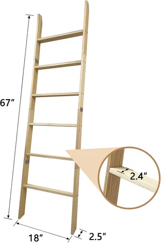Miniatura 3 de Escalera para Mantas de 6 Niveles – Perchero de Edredones de 5.5 Pies (1.68 m) para Apoyar en la Pared, Almacenamiento de Mantas Estilo Granja