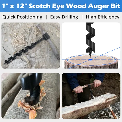 Miniatura 4 de Broca de taladro de madera Scotch Eye de 1 x 12 pulgadas, llave manual de taladro manual de 1 pulgada, multiherramienta para colonos, mochila