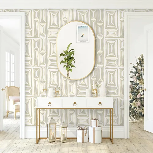 Miniatura 2 de GloryTik Papel Tapiz Despegar y Pegar Bohemio Moderno Beige Papel de Contacto Despegar y Pegar Papel de Pared Removible Autoadhesivo Geométrico