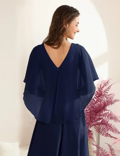 Miniatura 5 de HomRain Vestido de capa sin mangas para mujer con superposición de gasa, vestido formal de cóctel para invitada de boda