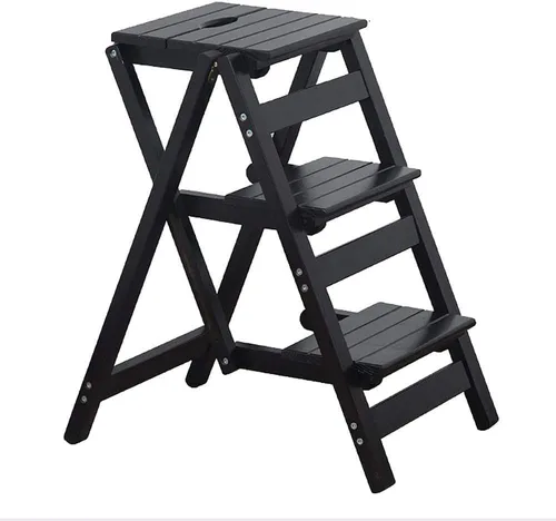Miniatura 6 de Taburete escalonado, plegable de 4 o 3 escalones, portátil, hecho de madera maciza, tres colores disponibles (4 escalones negro)