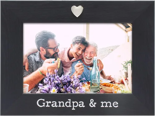 Miniatura 2 de Marco de fotos negro con corazón plateado para fotos de 4 x 6 pulgadas (abuelo y yo)