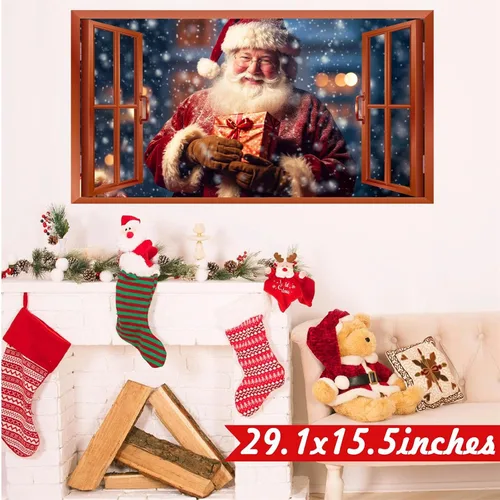 Miniatura 8 de Calcomanías de Pared de Navidad, Pegatinas de Papá Noel para Decoraciones de Pared de Navidad Interior, Calcomanías de Ventana Falsa de Navidad