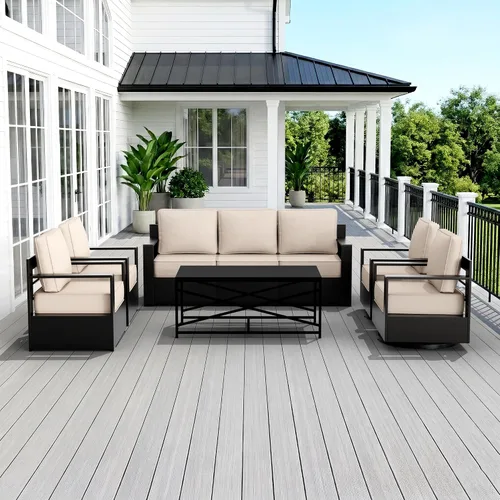 Miniatura 32 de Muebles de Patio al Aire Libre de Aluminio, Sillas de Metal para Todo Clima con Cojines de 6 Pulgadas de Grosor, Asiento Profundo para Jardín, Beige