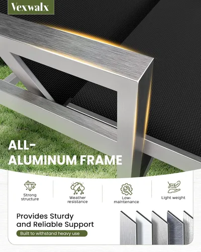 Miniatura 3 de Vexwalx Tumbona para patio al aire libre con ruedas y reposabrazos, sillas reclinables ajustables de aluminio de 5 posiciones, sillas de playa al
