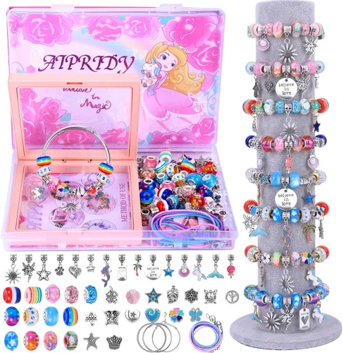 Miniatura 10 de AIPRIDY Kit de fabricación de pulseras con dijes, juego de regalos de unicornio sirena que puede inspirar imaginación y creatividad, kit de 104