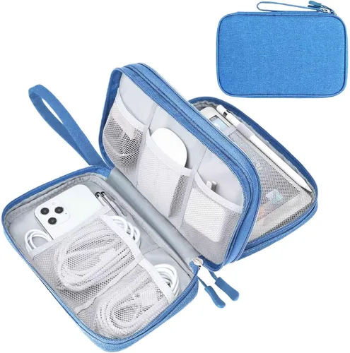 Miniatura 22 de FYY Organizador electrónico, organizador de cables de viaje, bolsa de transporte para accesorios electrónicos, portátil, impermeable, doble capa