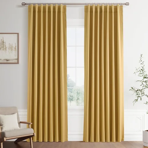 Miniatura 79 de Joywell 2 cortinas opacas 100%, lino, beige natural, trabillas traseras/cinta con ganchos, aislantes, de dormitorio, comedor, sala, puerta corrediza