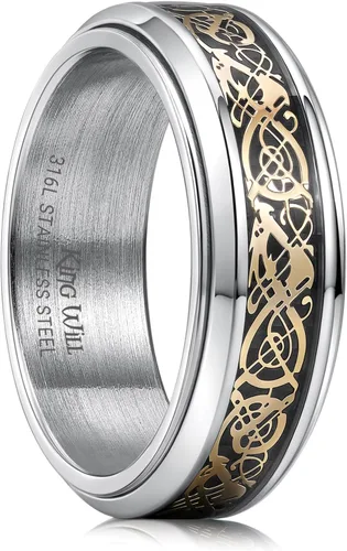 Miniatura 93 de King Will Anillo giratorio de acero inoxidable 316L para hombres y mujeres, 0.315 in de dragón/nudo celta, anillo para ansiedad para aliviar