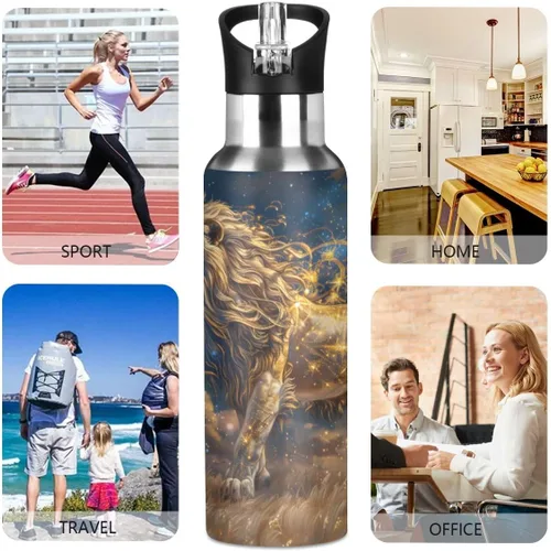Miniatura 4 de Flower Horse - Botella de agua de acero inoxidable con aislamiento al vacío, botella de boca estándar con asa ancha