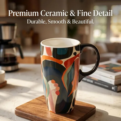 Miniatura 7 de DUSVALLY Taza de viaje de cerámica de 17 onzas con tapa, taza de café con leche de porcelana, taza de café grande con asa para oficina en casa