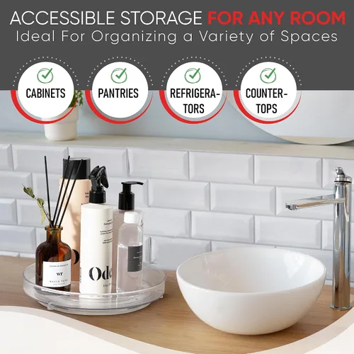 Miniatura 4 de Organizador Giratorio Transparente Oizeir Lazy Susan (Paquete de 2) Plataforma Giratoria de 9 Pulgadas para Cocina, Despensa, Refrigerador, Baño