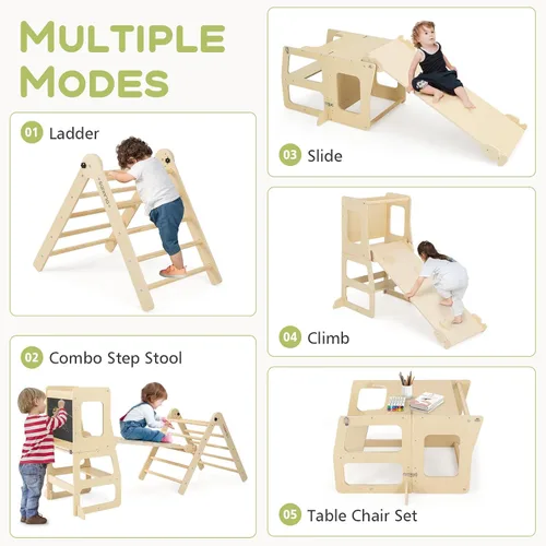 Miniatura 3 de Olakids Pikler - Juego de triángulos 8 en 1, juguetes de escalada para niños pequeños, patio de recreo de madera plegable Montessori Jungle Gym