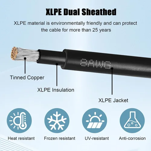 Miniatura 3 de Cable de Extensión Solar de 8 AWG 3 Pies Negro + 3 Pies Rojo, Cable de Panel Solar de Calibre 8 Macho a Hembra Alambre de Cobre Estañado para Panel