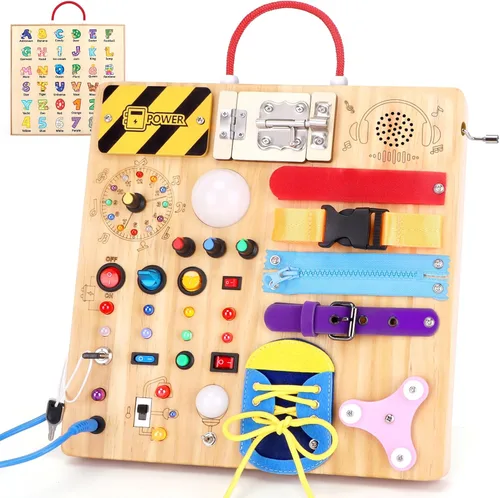 Miniatura 7 de Hoarosall Montessori Tablero de madera con 8 interruptores de luz LED, juguetes sensoriales, interruptor de luz, juguetes de viaje para bebés de 1