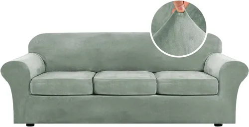 Miniatura 101 de H.VERSAILTEX - Funda elástica para sofá de 3 piezas, de suave terciopelo afelpado, para sofá biplaza con 2 cojines de hasta 72 pulgadas de ancho, se